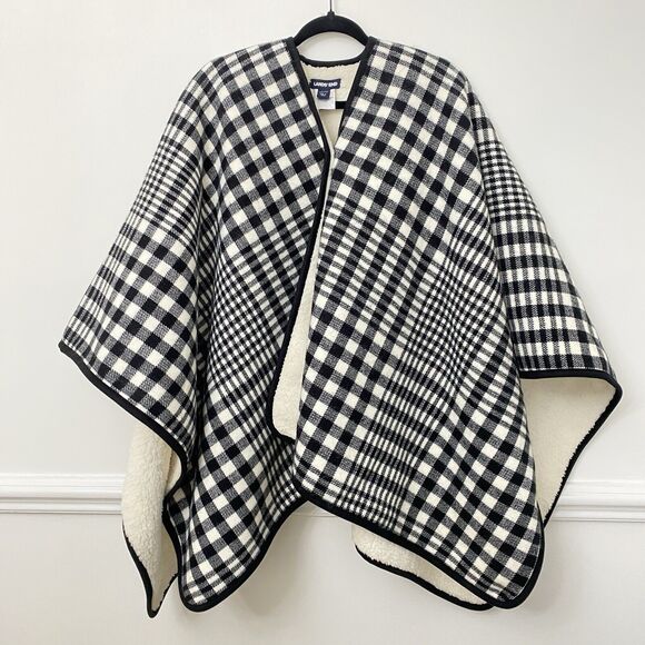 Lands' End Jackets & Blazers - Land's End Houndstooth Cozy Fleece Lined Poncho Blanket Cape Women's One Size
